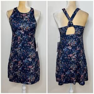 NWT Kyodan Outdoor Leaf Print Active Mini Dress Size XS Navy Zip Pockets